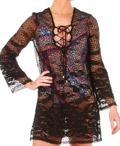 Black Paisley Lace-Up Swim Cover-Up